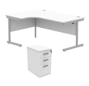 Astin Radial Left Hand SU Desk +Desk High Pedestal 1600x1200 Arctic White/Silver KF820087