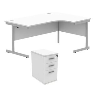 Astin Radial Right Hand SU Desk +Desk High Pedestal 1600x1200 Arctic White/Silver KF820097