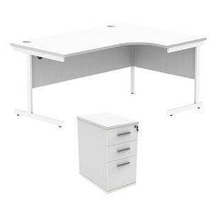 Astin Radial Right Hand SU Desk +Desk High Pedestal 1600x1200 Arctic White/Arctic White KF820117