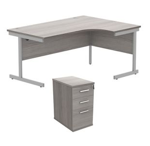 Astin Radial Right Hand SU Desk +Desk High Pedestal 1600x1200 Alaskan Grey Oak/Silver KF820137