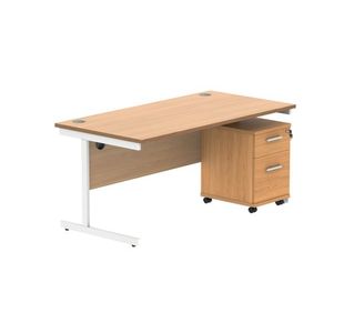 Astin Rectangular Desk 1600x800x730mm +2Drw Under Desk Pedestal Norwegian Beech/White KF820177