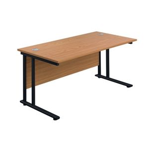 Jemini Rectangular Double Upright Cantilever Desk 1600x800mm Nova Oak/Black KF820178