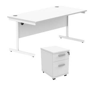 Astin Rectangular Desk 1600x800x730mm +2Drw Under Desk Pedestal Arctic White/Arctic White KF820217