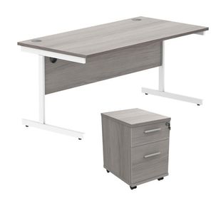 Astin Rectangular Desk 1600x800x730mm +2Drw Under Desk Pedestal Alaskan Grey Oak/White KF820237