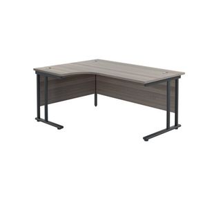 Jemini Radial Left Hand Double Upright Cantilever Desk 1600x1200x730mm Grey Oak/Black KF820390