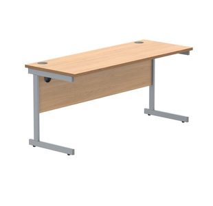 Polaris Rectangular Single Upright Cantilever Desk 1600x600x730mm Norwegian Beech/Silver KF821560