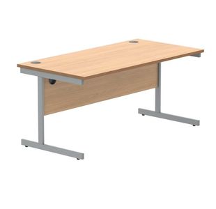 Polaris Rectangular Single Upright Cantilever Desk 1600x800x730mm Norwegian Beech/Silver KF821590