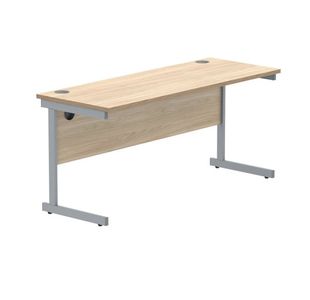 Polaris Rectangular Single Upright Cantilever Desk 1600x600x730mm Canadian Oak/Silver KF821680