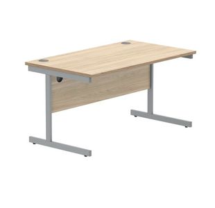 Polaris Rectangular Single Upright Cantilever Desk 1400x800x730mm Canadian Oak/Silver KF821700