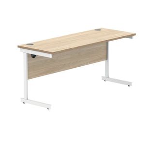 Polaris Rectangular Single Upright Cantilever Desk 1600x600x730mm Canadian Oak/White KF821740