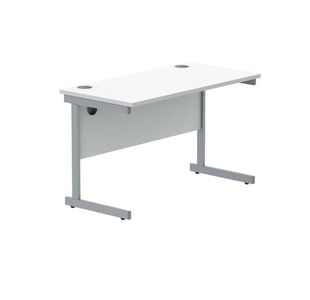 Polaris Rectangular Single Upright Cantilever Desk 1200x600x730mm Arctic White/Silver KF821780