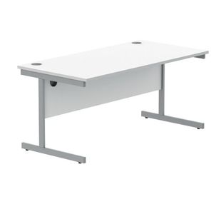 Polaris Rectangular Single Upright Cantilever Desk 1600x800x730mm Arctic White/Silver KF821830