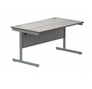 Polaris Rectangular Single Upright Cantilever Desk 1400x800x730mm Alaskan Grey Oak/Silver KF821940