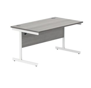 Polaris Rectangular Single Upright Cantilever Desk 1400x800x730mm Alaskan Grey Oak/White KF822000