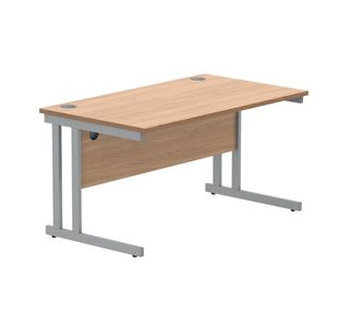 Polaris Rectangular Double Upright Cantilever Desk 1400x800x730mm Norwegian Beech/Silver KF822060