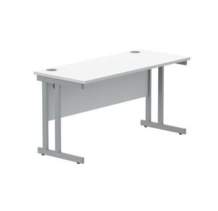 Polaris Rectangular Double Upright Cantilever Desk 1400x600x730mm Arctic White/Silver KF822350