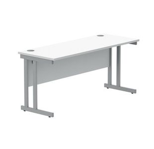 Polaris Rectangular Double Upright Cantilever Desk 1600x600x730mm Arctic White/Silver KF822360