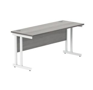 Polaris Rectangular Double Upright Cantilever Desk 1600x600x730mm Alaskan Grey Oak/White KF822600