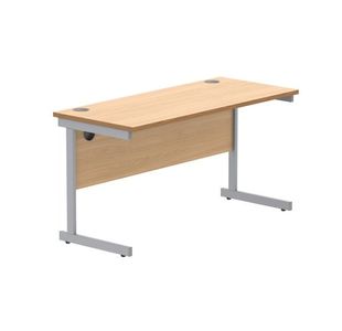 Astin Rectangular Single Upright Cantilever Desk 1400x600x730mm Norwegian Beech/Silver KF824251