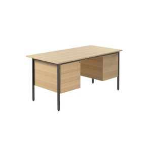 Serrion Double Pedestal 4 Leg Desk 1500x750x730mm Ferrera Oak/Black KF838380