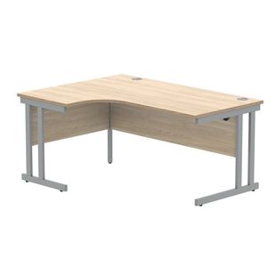 Polaris Left Hand Radial Double Upright Cantilever Desk 1600x1200x730mm Canadian Oak/Silver KF882346