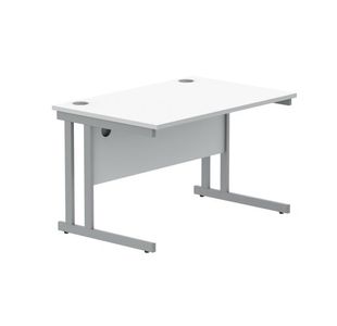 Polaris Rectangular Double Upright Cantilever Desk 1200x800x730mm Arctic White/Silver KF882347