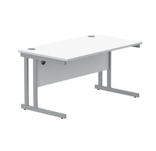 Polaris Rectangular Double Upright Cantilever Desk 1400x800x730mm Arctic White/Silver KF882348