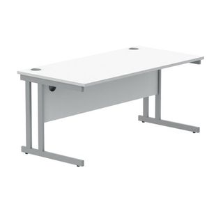 Polaris Rectangular Double Upright Cantilever Desk 1600x800x730mm Arctic White/Silver KF882349