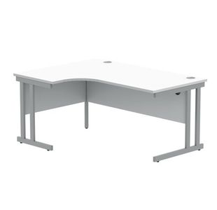 Polaris Left Hand Radial Double Upright Cantilever Desk 1600x1200x730mm Arctic White/Silver KF882350