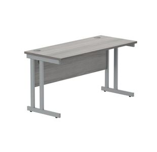 Polaris Rectangular Double Upright Cantilever Desk 1400x600x730mm Alaskan Grey Oak/Silver KF882361