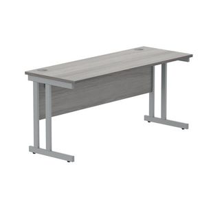 Polaris Rectangular Double Upright Cantilever Desk 1600x600x730mm Alaskan Grey Oak/Silver KF882362