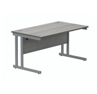 Polaris Rectangular Double Upright Cantilever Desk 1400x800x730mm Alaskan Grey Oak/Silver KF882364