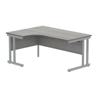 Polaris Left Hand Radial DU Cantilever Desk 1600x1200x730mm Alaskan Grey Oak/Silver KF882366