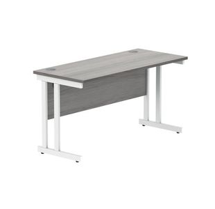 Polaris Rectangular Double Upright Cantilever Desk 1400x600x730mm Alaskan Grey Oak/White KF882369