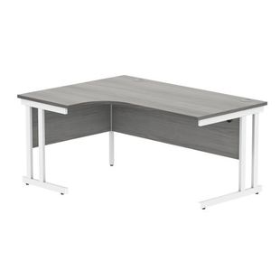 Polaris Left Hand Radial DU Cantilever Desk 1600x1200x730mm Alaskan Grey Oak/White KF882372