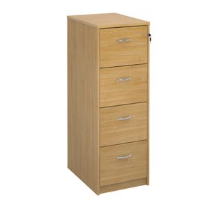 Wooden 4 drawer filing cabinet with silver handles 1360mm high - oak