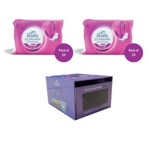 Lil-Lets Supersoft Sanitary Pads Long x12 Pack of 24 Buy 2 Get FOC Dispenser