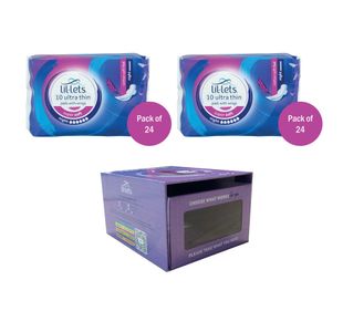 Lil-Lets Supersoft Sanitary Pads Night x10 Pack of 24 Buy 2 Get FOC Dispenser