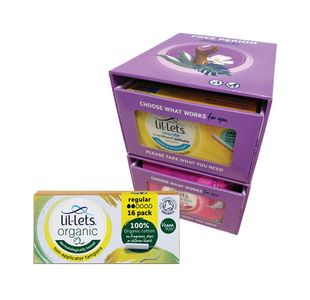 Lil-Lets Organic Non-Applicator Tampons Regular x16 (Pack of 12) + FOC Dispenser