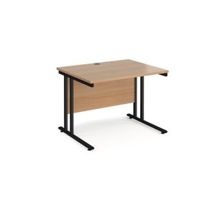 Maestro 25 straight desk 1000mm x 800mm - black cantilever leg frame, beech top