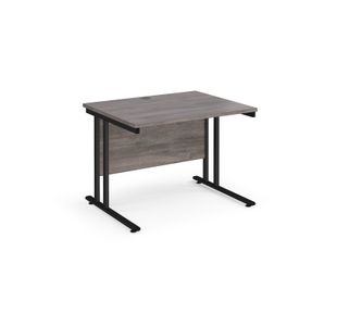 Maestro 25 straight desk 1000mm x 800mm - black cantilever leg frame, grey oak top