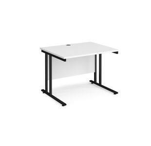 Maestro 25 straight desk 1000mm x 800mm - black cantilever leg frame, white top