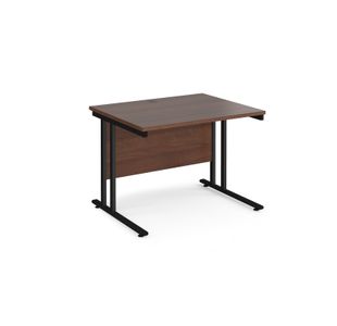 Maestro 25 straight desk 1000mm x 800mm - black cantilever leg frame, walnut top