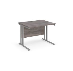 Maestro 25 straight desk 1000mm x 800mm - silver cantilever leg frame, grey oak top