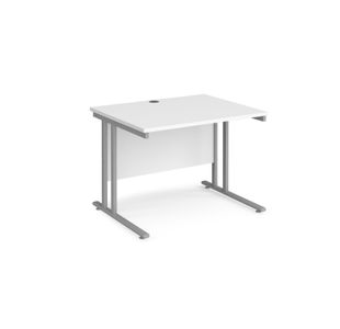 Maestro 25 straight desk 1000mm x 800mm - silver cantilever leg frame, white top
