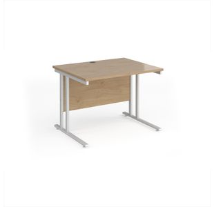 Maestro 25 straight desk 1000mm x 800mm - white cantilever leg frame, Kendal oak top