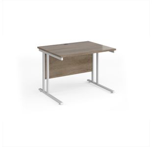 Maestro 25 straight desk 1000mm x 800mm - white cantilever leg frame, Nebraska oak top
