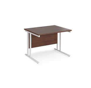 Maestro 25 straight desk 1000mm x 800mm - white cantilever leg frame, walnut top