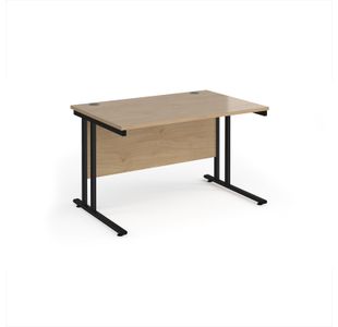 Maestro 25 straight desk 1200mm x 800mm - black cantilever leg frame, Kendal oak top