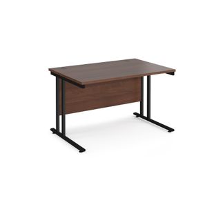 Maestro 25 straight desk 1200mm x 800mm - black cantilever leg frame, walnut top